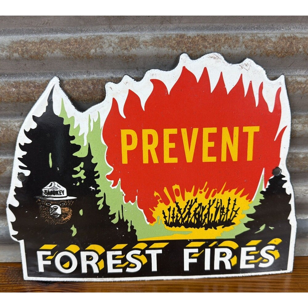 SMOKEY THE BEAR PORCELAIN SIGN PARK RANGER PREVENT FOREST FIRES 🔥